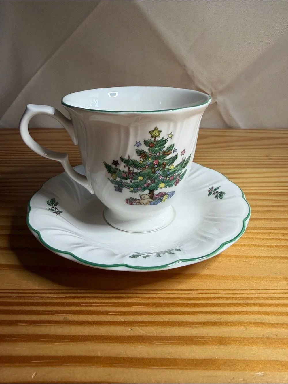 Vintage Nikko Happy Holidays Teacup and Saucer Set Christmas Tree Japan